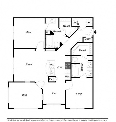 2 bed 2 bathroom floorplan